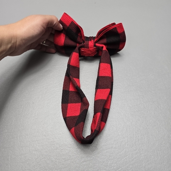 girls red and black checkered large bow headband - Picture 4 of 5